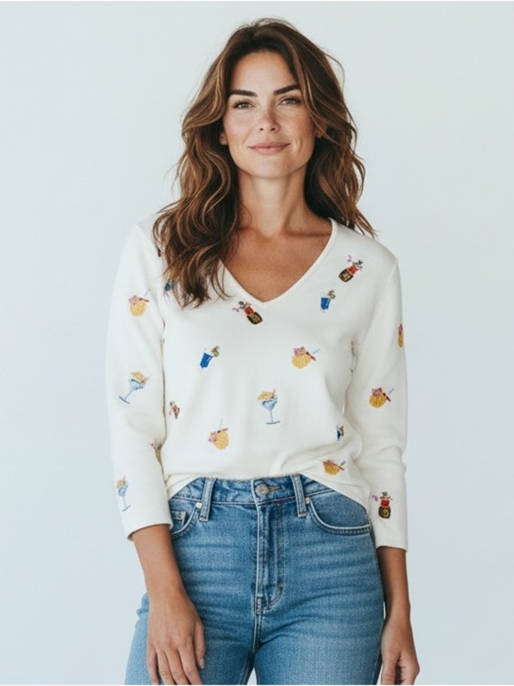 Vintage Mercer & Madison Tropical Cocktail Embroidered Sweater M Cotton